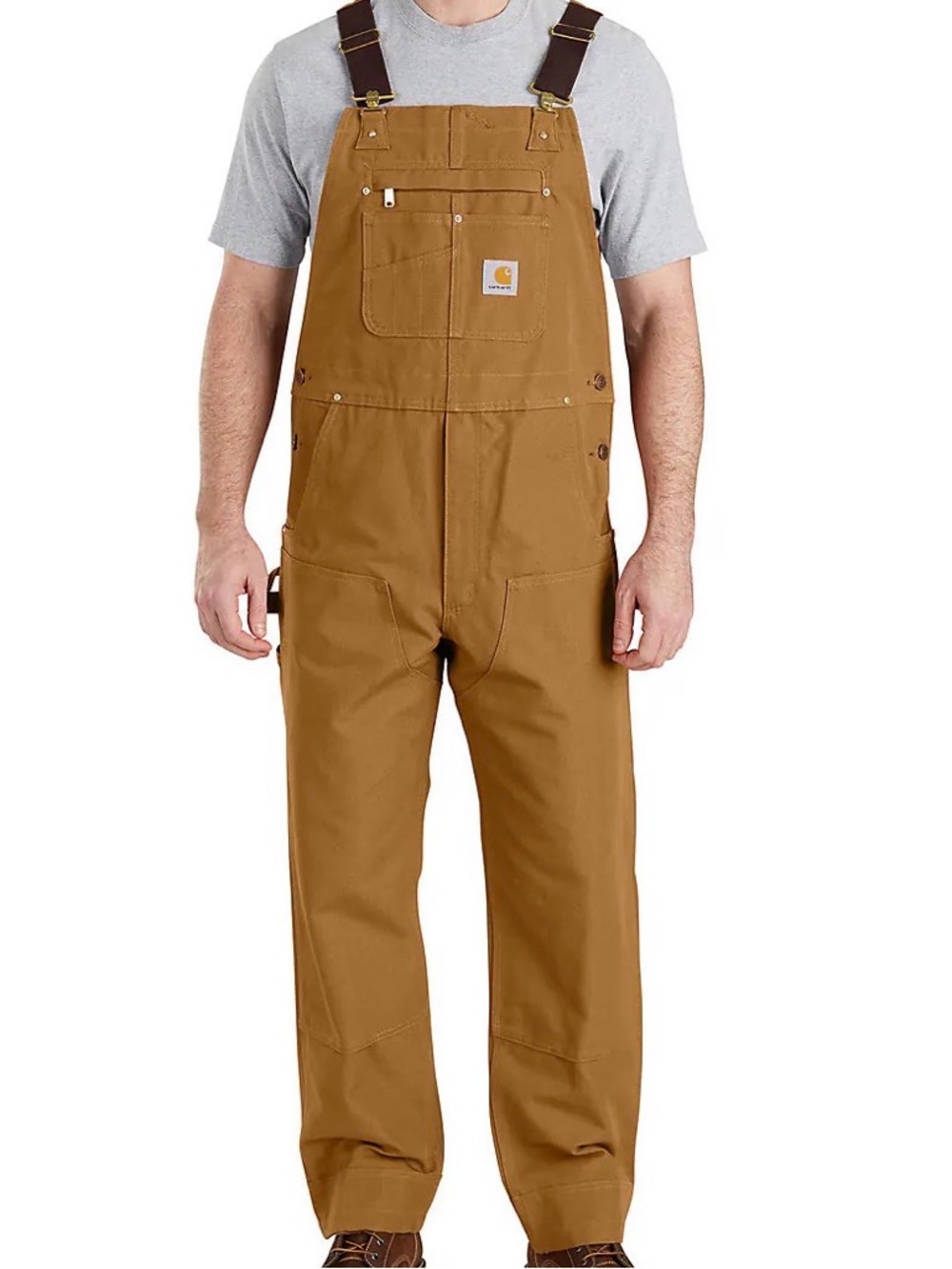 Carhartt Brown Work Duck Bib Overalls, Relaxed Fit, Size 44x36